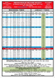 Namaz timetables August/Sept/Oct & November – IMWS – Indian Muslim ...