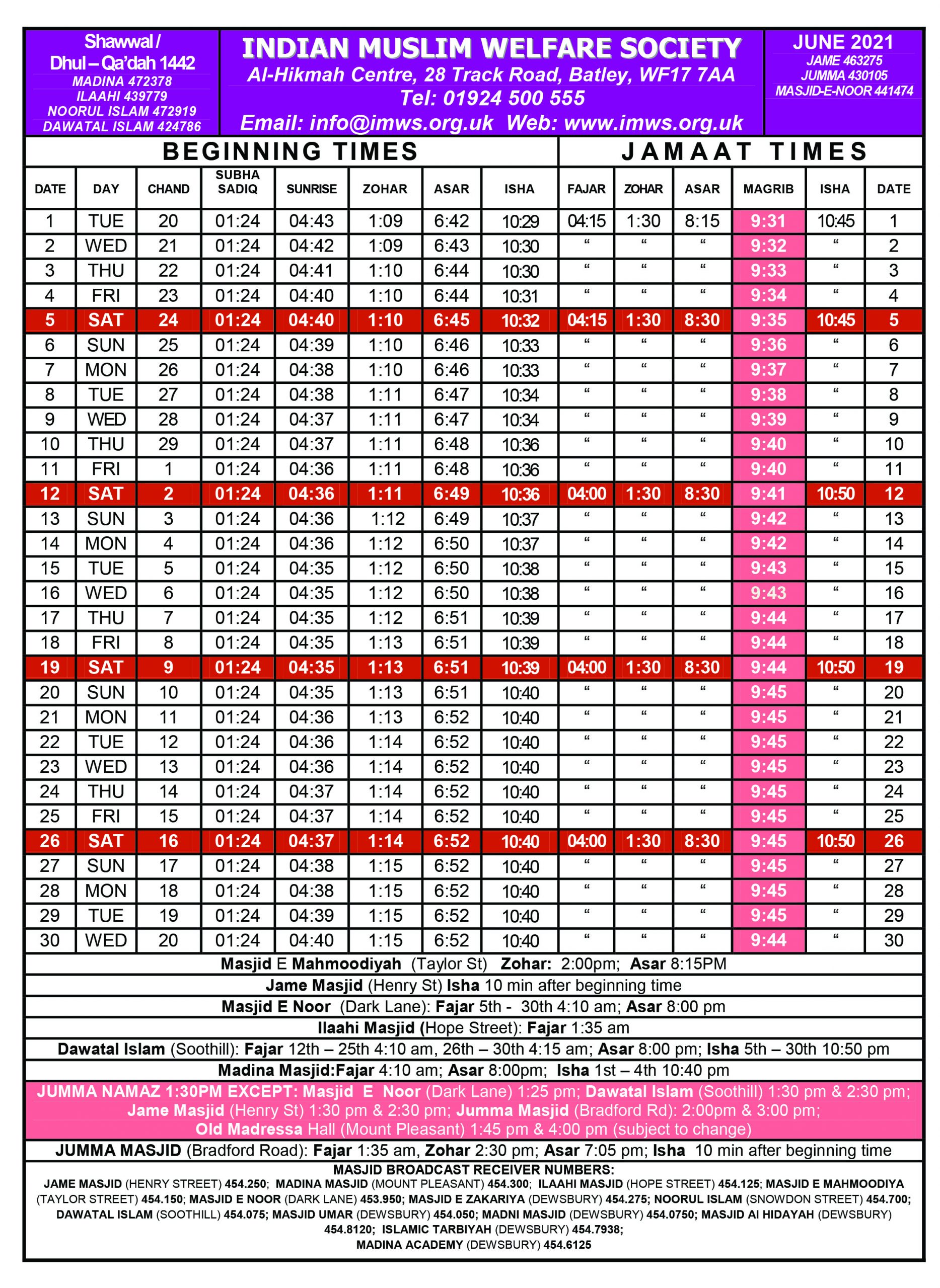 Prayer Times Imws Indian Muslim Welfare Society