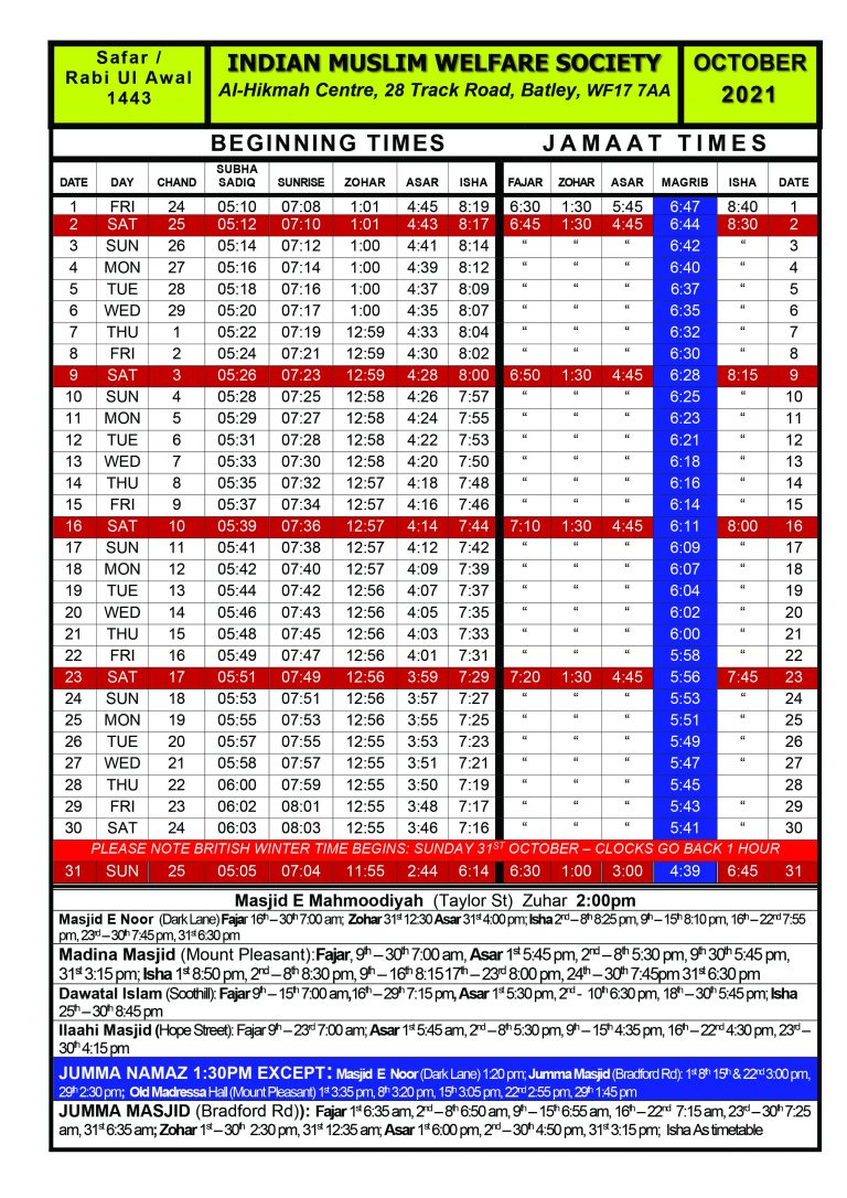 imws namaz timetable 2022
