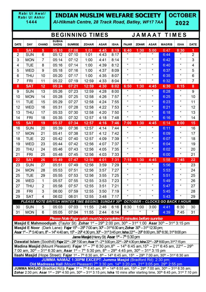 imws namaz timetable 2022